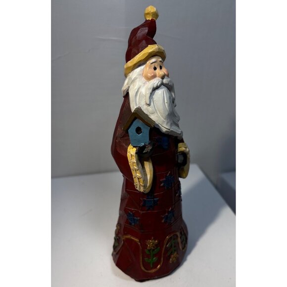 Santa Claus Figurine With Birdhouse 8" Tall Holiday Decor Red Gold Blue - Picture 2 of 7